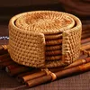 6Pcs/ Drink Coasters Set for Kungfu Tea Accessories Round Tableware Placemat Dish Mat Rattan Weave Cup Mat Pad Diameter 8Cm