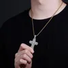 Men Women Cross Necklace Gold Plated Full CZ Double Cross Pendant Necklace with Free Rope Chain Necklace Nice Gift