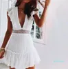 Горячие продажи дамы шорты повседневные платья женские дизайнерские платья мода белый v шеи сексуальное летнее платье роскошный кружев
