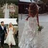 Modest Beach Bohemian Mermaid Bröllopsklänningar V-Neck Backless Sweep Train Country Wedding Dress Bridal Gowns Vestidos de Noiva Robes