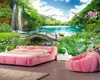 Aangepaste foto 3d behang muurschildering kleine brug stromende water mooie waterval wonderland landschap 3d landschap behang