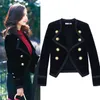 Autumn New women's turn down collar long sleeve double breasted velvet fabric short blazer suit coat casacos S M L XL