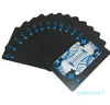 Wholesale-Water Proof Pure Black PVC Poker Pure Black Cards Blue Silver Font Magic Playing Cards 63mm * 88(MM) 140g