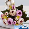 الزهور الاصطناعية رخيصة الحرير زهرة الأوروبية الخريف الصغيرة الشاي برعم وهمية ورقة الزفاف الأفران المنزل المزهريات للديكور 10 قطع