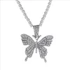 Oświadczenie Big Butterfly Naszyjnik Hip Hip Iced Out Crinestone łańcuch dla kobiet Bling Tennis Chain Crystal Animal Choker Jewel288z