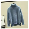 Nieuwe Winter Losse Hoge Kraag Trui Faux Mink Velvet Wit Dikke Warme Bottoming Sweater Gebreide Pullover Top Pull Hiver Femme