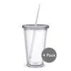 Classic Insulated Tumblers 16 oz. Double Wall Acrylic 4 pack / lot Straw Type Water Bottles Clear Drinking Cups Y200330