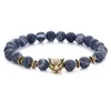 Leopard head bracelet 8MM agate beaded Strand bracelets natural stone animal hip hop jewelry men drop ship