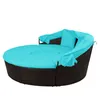 US STOCK Patio Furniture Round Outdoor Sectional Sofa Set Rattan Daybed Sunbed with Retractable Canopy Height Adjust SH000086AAC