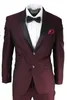 Burgundy erkek takım elbise 2 adet ceket pantolon iki düğme resmi giymek damat adam takım elbise düğün smokin giymek 221f