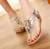 Plus Size Vrouwen Flip Flops Boheemse Zomer Sandalen Schoenen Zilver Goud Glanzend Luxe Gem Beading Low-Heeled Wedge Sandalen Epacket Gratis verzending