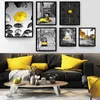 黄色いスタイルの風景画像家の装飾ノルディックキャンバスペインティングウォールアートプリントリビングルームのための黒と白の背景の風景