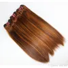 Super duplo desenhado cabelo humano em linha reta funmi pacotes cor misturada cabelo humano virgem brasileiro tece 1022 inch7323428
