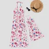 Passende Familien-Outfits, europäischer Stil, Blumendruck, rückenfrei, Mutter-Baby-Tochter-passendes Kleid, florales Neckholder-Eltern-Kind-Kleid S464