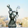 Grijze beker bong Zwitserse perc bubbler rookpijp gebogen water recycler dab rig met 14mm banger waterpijp ZEER uniek stuk glas