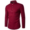 E-Baihui 2021 Men's Explosive Slim-fit Solid Color Shirt, Long-sleeved Stand-up Collar Linen Slim fit Pullover Shirt B17