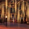 Stringhe a LED, Falling Rain Meteor Shower Lights Christmas Illuminazione di Natale 30cm 8 Tube 144 LED, Fall Drop Icicle String Light per Xmaxtrees Wedding