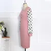 Roze Jurk O-hals Transparant Mesh Lange Mouwen Polka Dot Stijlvolle Dames Elastisch Elegant Kantoor Dame Bescheiden Vrouwelijke Afrikaanse Mode 22672