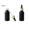 Matte Black Smoke oil e liquid Bottles Glass Essential Oil Perfume Bottle Liquid Reagent Pipette Dropper Bottles with Wood