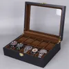 6 10 12 Gitter Uhrenbox Holz Glas Box Brillenetui Aufbewahrungsorganisator Luxus Schmuck Display Multifunktionsbox Uhr Schwarz CX2008175o