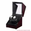 Trä lack piano glansig svart kolfiber dubbel klocka winderbox tyst motor lagring display case us plug watch shaker cx200255a