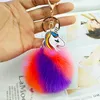 Plush Fluffy Fur Ball Key Holder Unicorn Keychain Designers Bag Pendant Key Ring Rabbit Hair Poms Artificial Balls Key Chain 13 CO6524419