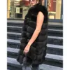 Fursarcar vrouwen 90 cm lange echte vossenbont vest mode luxe vrouwelijke vos bont gilet herfst winter natuurlijke bont dikke warme jas veste T200831