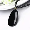 Drop Shipping Natural Black Obsidian Pendant Carved Chinese Dragon Phoenix Pendant Halsband Gåva för män Kvinnors Jade Smycken