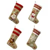 18.8inch Big Christmas Stockings Burlap Canvas Santa Snowman Reindeer Cuff Family Pack Stockings Gift Bags For Xmas Holiday Party Decor