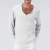 E-Baihui 2021 European American Mens White T shirts New Solid Color T-shirt Summer Cotton and Linen Men's Casual T-shirt Long Sleeve Loose Top DFT9