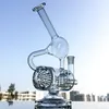 Unique Recycler Glass Bong Narghilè Pettine Perc Recycler Oil Rig Tubi dell'acqua da 9 pollici Bong trasparenti con giunto femmina da 14,5 mm WP143