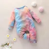 Baby designer kleding stropdas verven meisjes romper lange mouw geribbelde jongen jumpsuits peuter playsuit boutique kinderkleding 6 kleuren DW5791