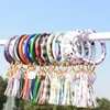 Mulheres Borla Braceletes PU Envoltório de Couro Chave Chaveiro Lírio Lírio Chaveiro Keychain Keyring Pulseira Círculo Girassol Círculo Cadeia de Corrente M2639