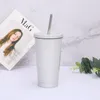 18oz Blank Sublimation Cone Milk Mug White Vacuum Insulation Coffee Tumbler Stainless Steel Straws Simple Portable Travel Cup