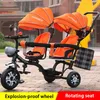 Designer Twin Kinderwagen Doppelsitz Kind Dreirad Kinderfahrrad Drehbarer Sitz Dreirädriger leichter Kinderwagen Protable Kinderwagen Markenanzug