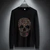 Januarysnow Brand Fashion Designer Winter Hoodies Mens Skulls Rhinestones Long Sleeve T Shirts Modal Cotton O Neck Short Sleeve Slim Hoodie