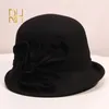 Vrouw Vilten Hoeden Herfst En Winter Feest Formele Fedora Hoed Engeland Dame Mode Bloem Cloche Wollen Muts Onregelmatig RH9507023