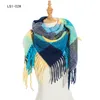 Scarfs for Women Fashion Square Scarf Färgglada Tartan Med Tassels Vinter Varm Scarves Sjal Wrap Neck Gaiter