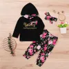Um hoodie para meninas meninas sólidas manga comprida capuz crianças roupas casuais roupas bebê calças florais com headband dhl 10 peça