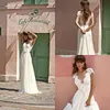 Neue elegante böhmische Brautkleider Chiffon mit V-Ausschnitt SpitzeAppliques Brautkleider Sweep Zug Boho A Line Brautkleider Vestidos