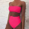 Vestido de dos piezas Set de bikini Mujeres de cintura alta Ropa de baño Mujeres Mujeres Sólido Push Up Biquini Mujer