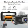 Car DVR Dual Camera 3,0 -дюймовая HD 1080p с камерами заднего вида ночного видения.