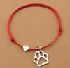 20 sztuk / partii Moda Czerwony Czarny Przewód Sznurek Handmade Heart Love Dog Paw Prints Urok Przyjaźń Bransoletki Kobiety Mężczyźni Plaża Żeglarstwo Biżuteria Prezenty