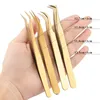 Luxe 1 pcs RVS Wimpers Pincet Professioneel Voor Wimpers Verlenging Goud Decor Antistatisch Wimperpincet Make-up T9090916