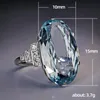 Vigselringar Utsökt Elegant Silver Plated Oval Form Big Crystal Ring Underbara Bröllop Blå Gem Förlovnings Smycken Gift1