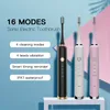Fashion 16 Modes Sonic Electric Toothbrush USB Uppladdningsbar + 5 Byte Tänder Borsthuvud för vuxna Tandblekare