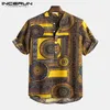 Mannen Shirt Etnische Stijl Print Korte Mouw Stand Kraag Camisa Masculina Casual Tops Streetwear Heren Hawaiian Shirts Incerun 200925