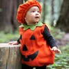 Halloween Baby Kids Zucca Fantasia Abito senza maniche con cappello Costume cosplay Abiti da festa per Boy Girl B889307819