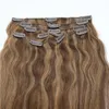 Menselijke haarextensions Ombre Kleur Twee Tone # 4 Bruin Piano # 8 Clip in Human Hair Extensions Hoogtepunten