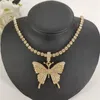 Luksusowe duże oświadczenie motyla naszyjnik nonszkalny dla kobiet łańcuch tenisowy kryształowy chok biżuterii prezent 219m